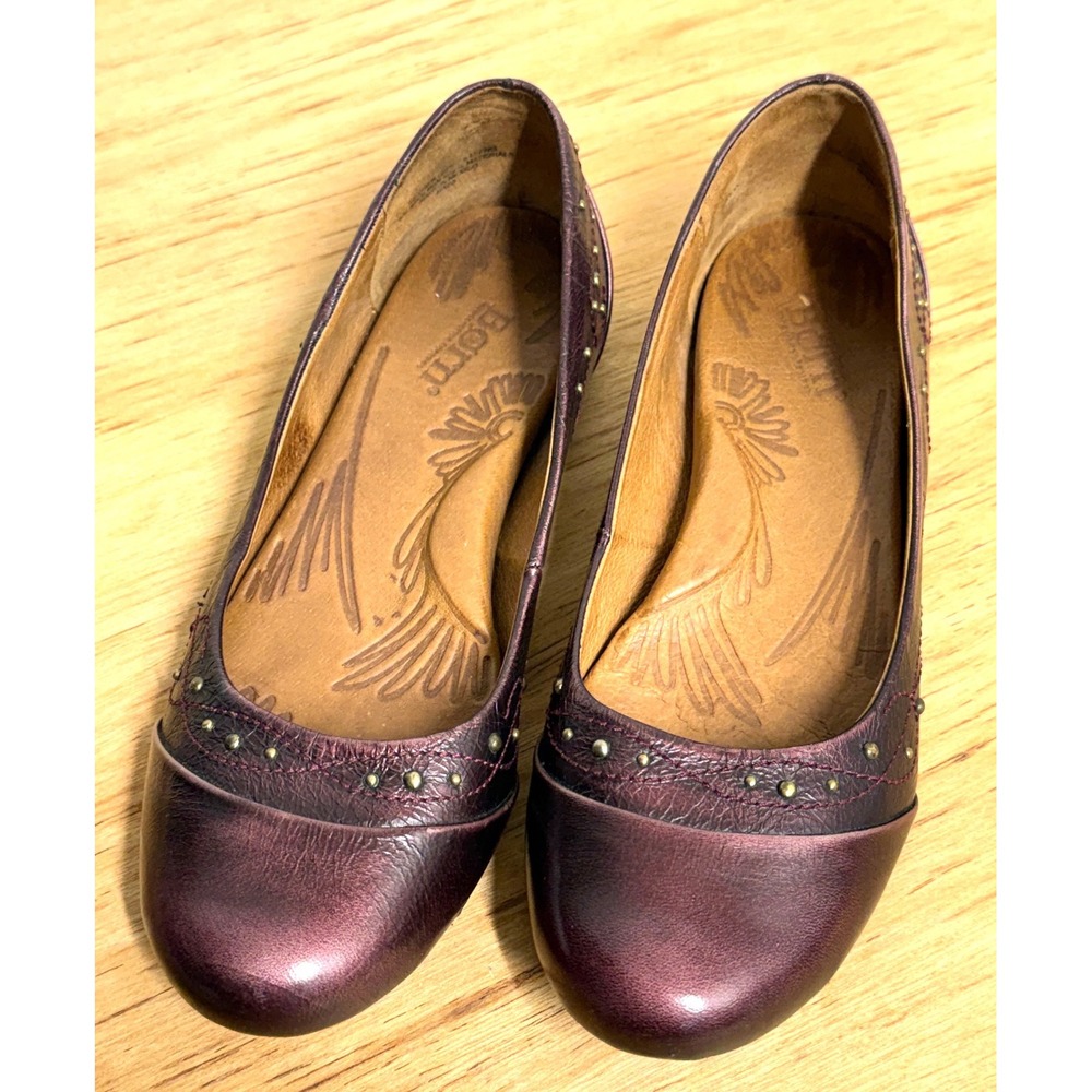 Born Womens Metallic Burgundy Leather Studded Ballet Flats Shoes Size 9 D11319